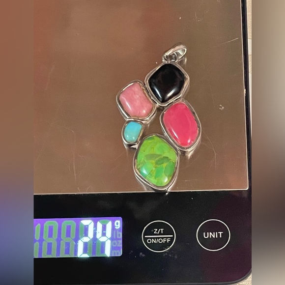 Barse Sterling Silver Multi-Stone Pendant Turquoise Onyx Rhodochrosite 24 G - Picture 6 of 6